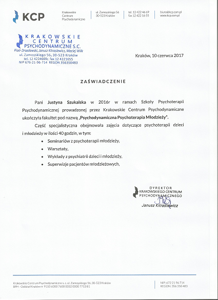 kwalifikacje - justyna szukalska